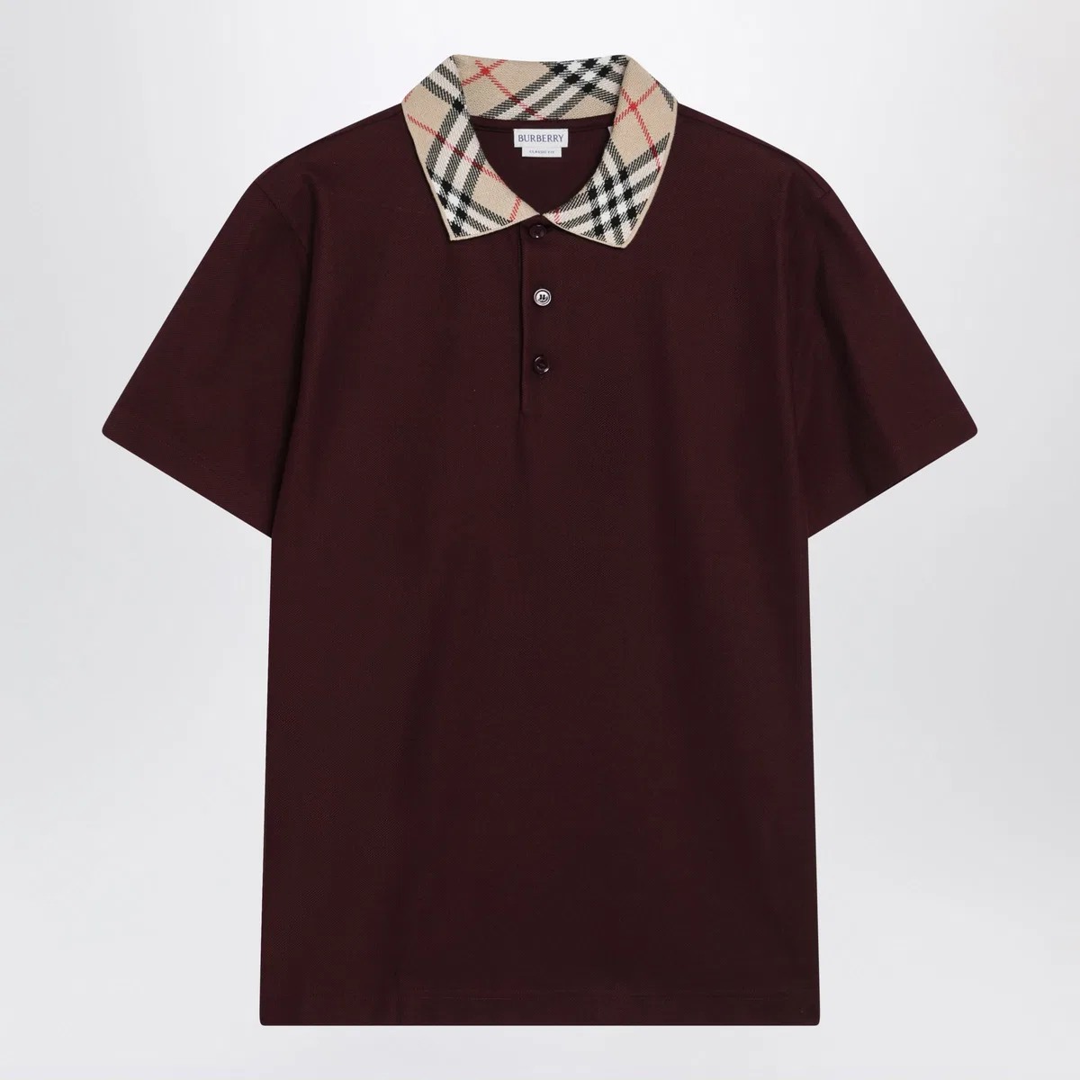 Cotton Polo Shirt With Check Collar In Vineyard Red