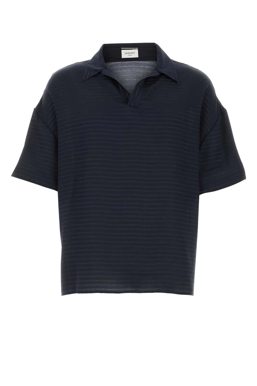 Navy Blue Silk Oversize Polo Shirt