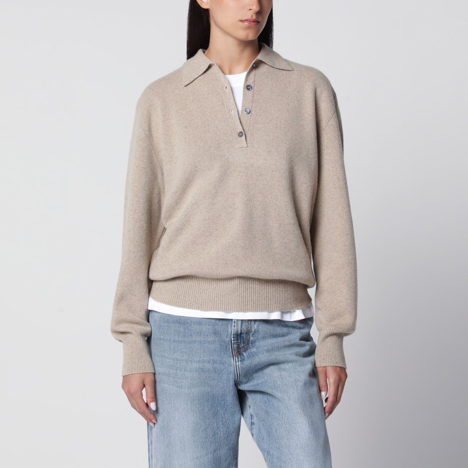 Stone Mélange Wool And Cashmere Polo Shirt