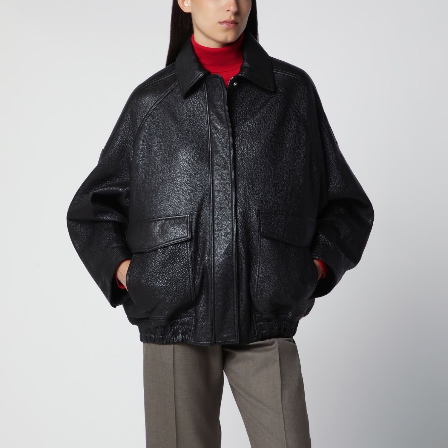 Black Grained Leather Jacket