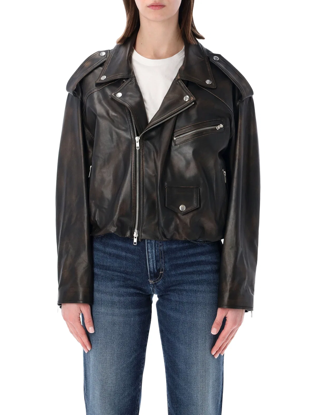 Elastic Hem Leather Jacket