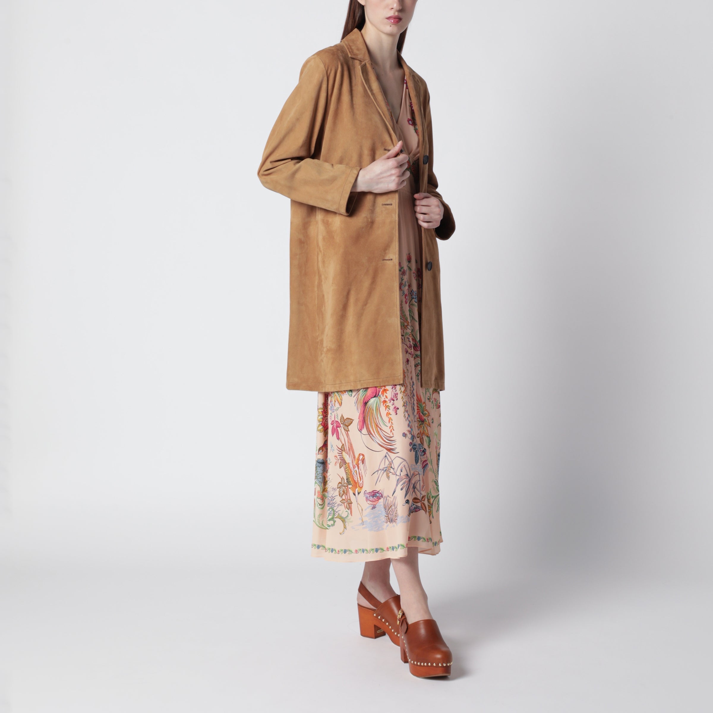 . Brown Long Suede Leather Jacket