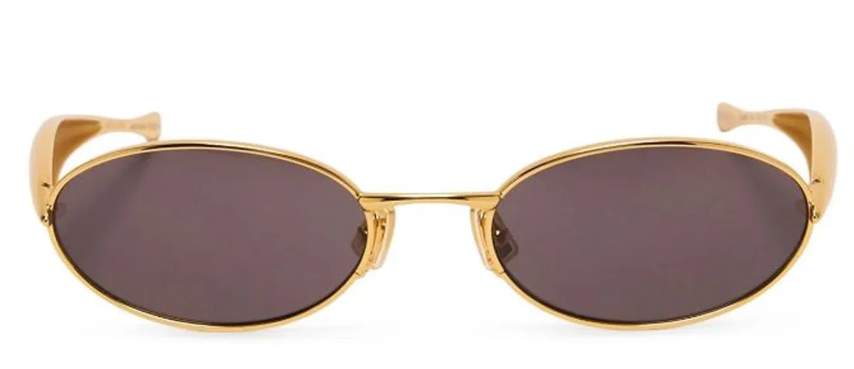 Bottega Veneta Gold Metal Oval Glasses Featuring Distinctive Sculptural Sardine-shape