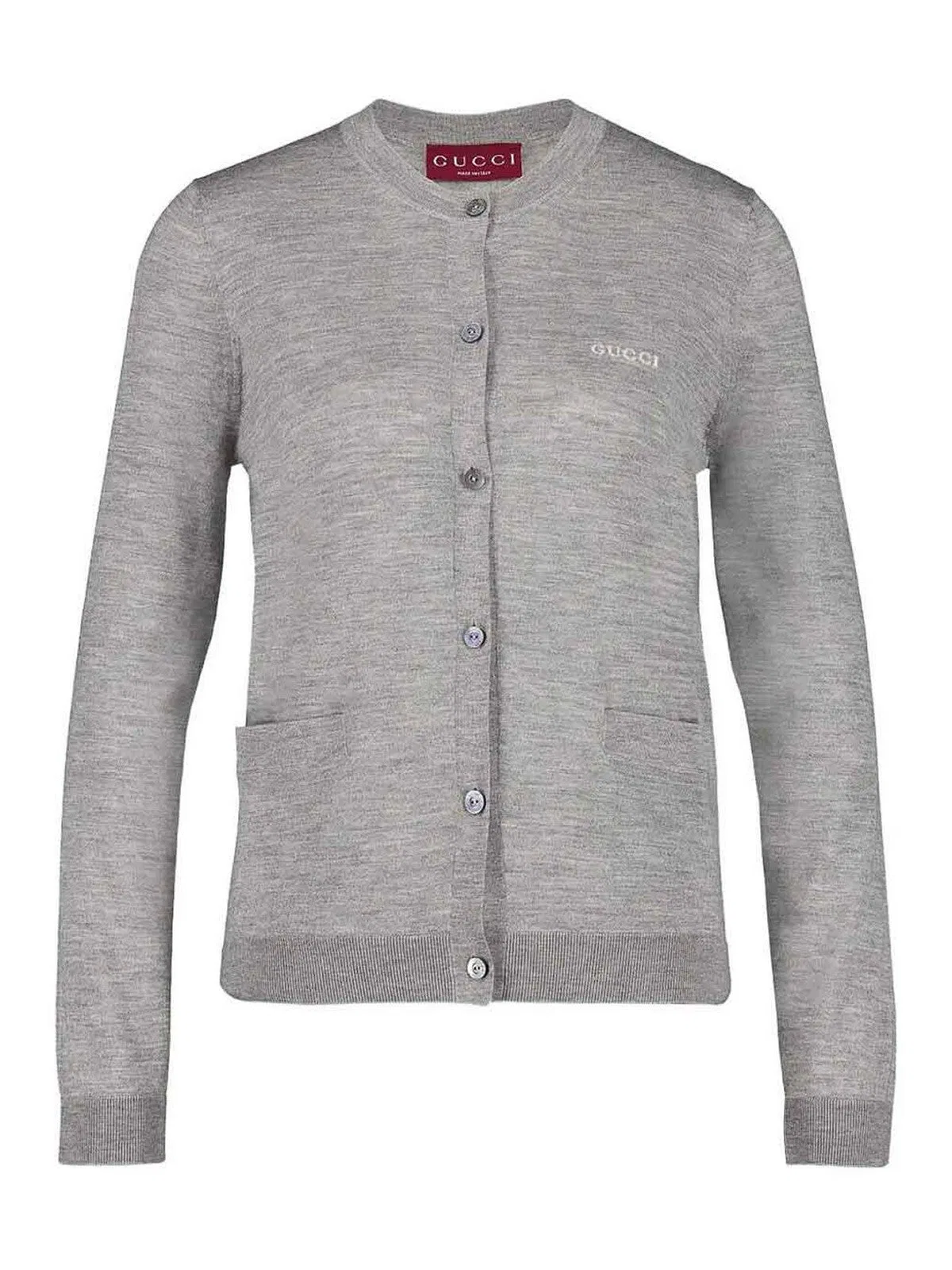Gucci Long Sleeve Crew-neck Cardigan In Gray
