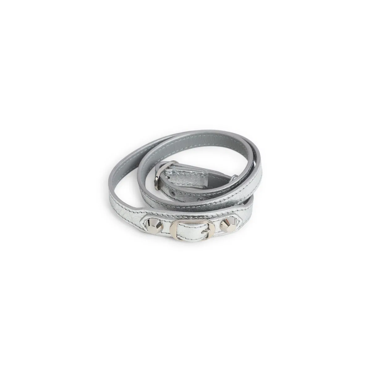 Balenciaga Silver Grey Leather City Triple Bracelet