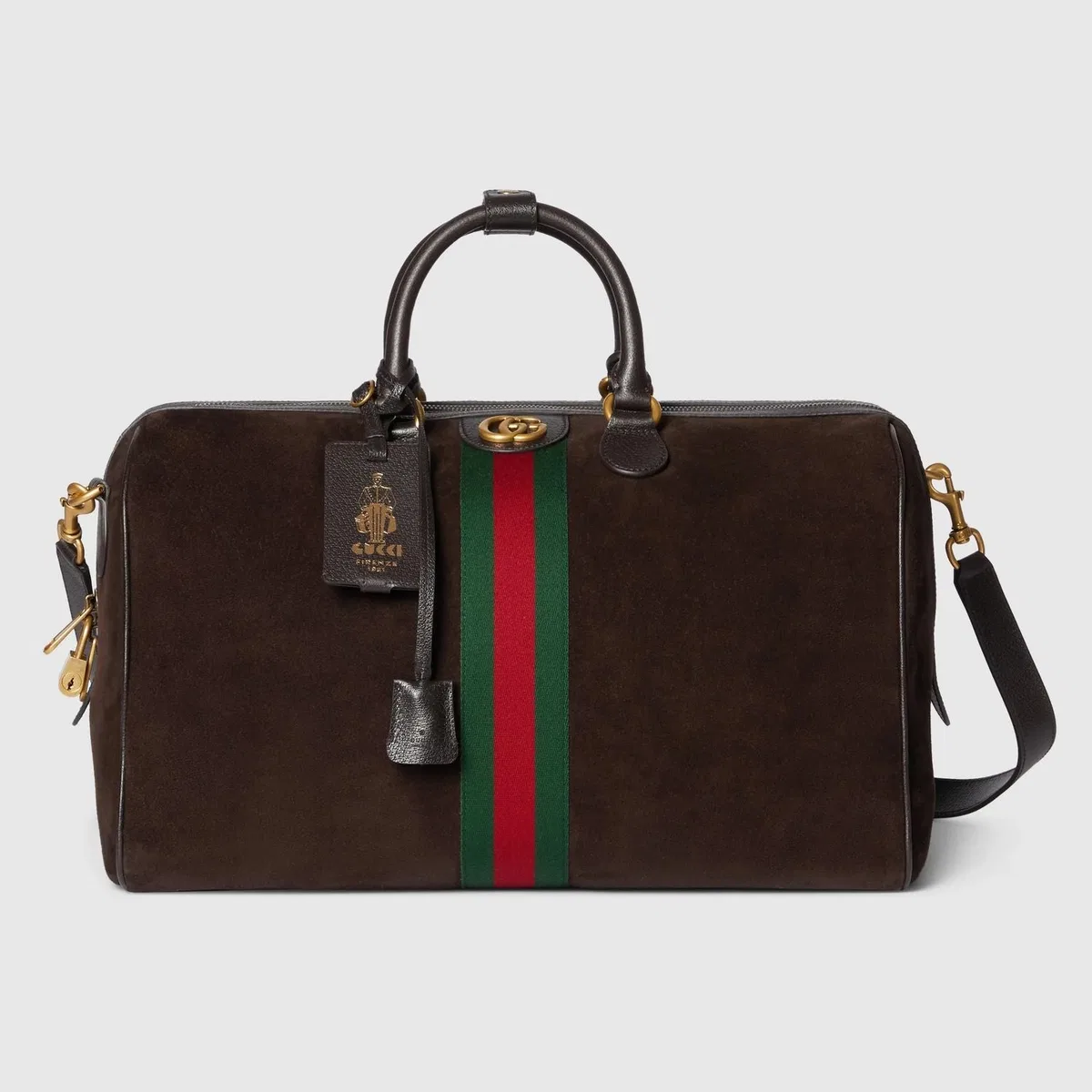 Dark Brown Suede Medium Gucci Savoy Travel Bag