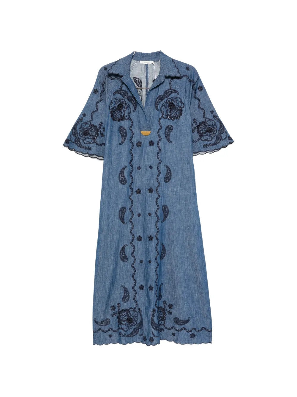 Aster Embroidered Denim Midi