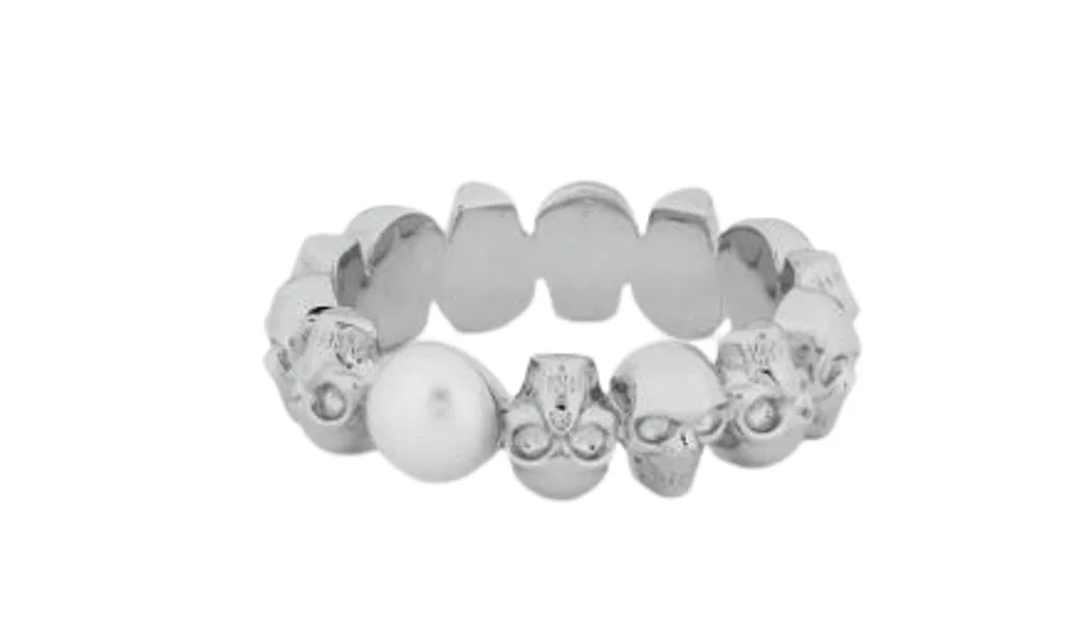 Silver Tone Skull Motif Pearl Band