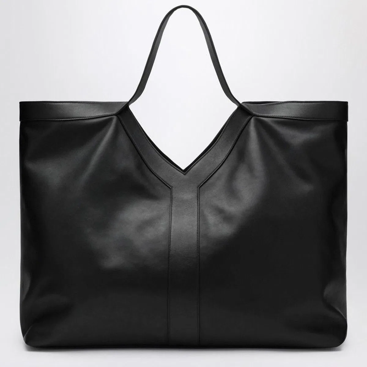 Black Leather Maxi Shopping Bag