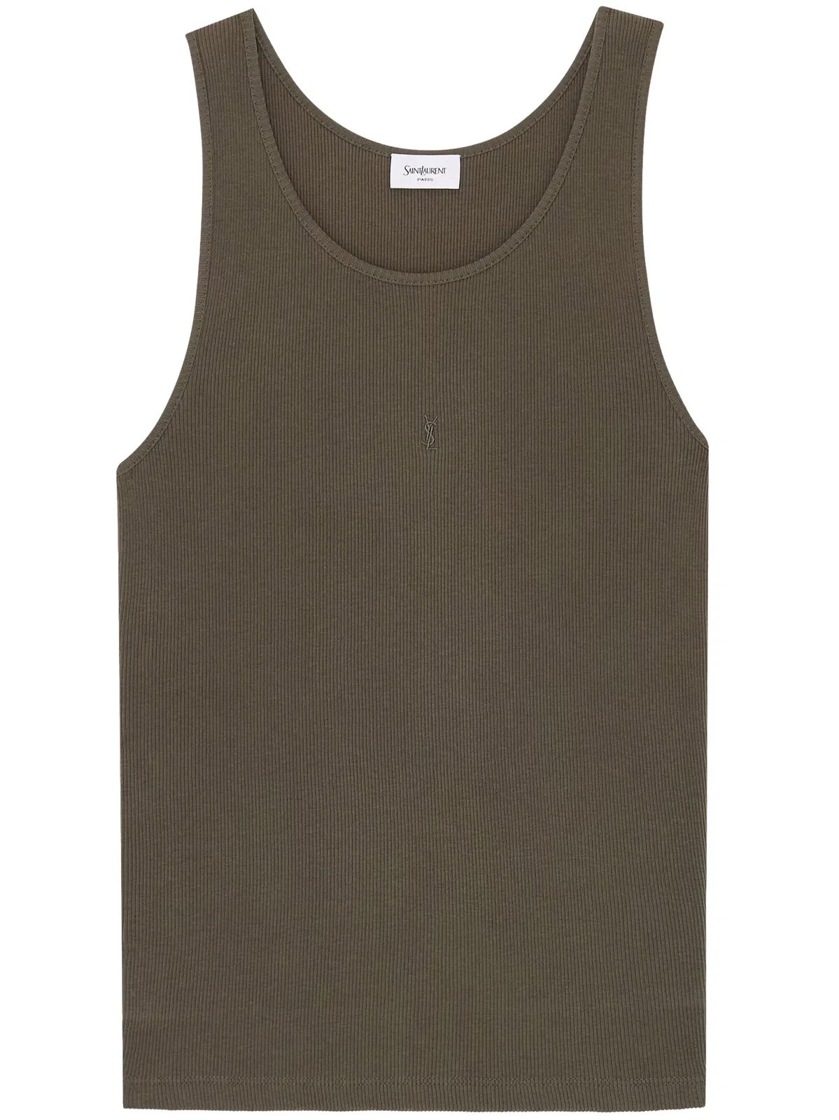 Saint Laurent Tank Top Rib In Kaki Fonce