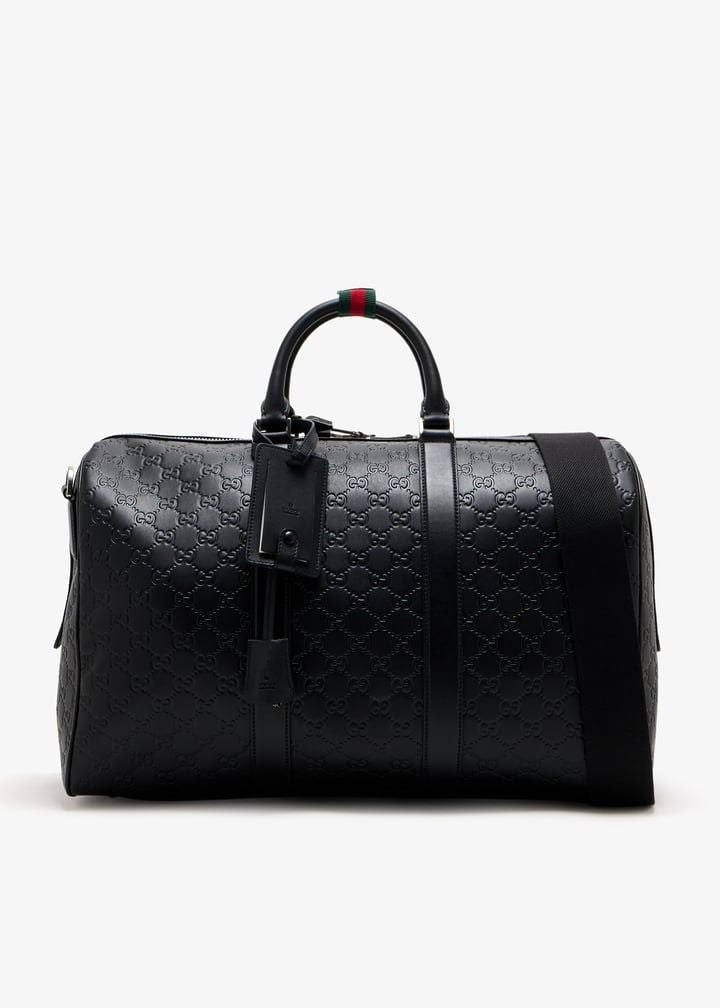 Black Leather Emblem Travel Bag