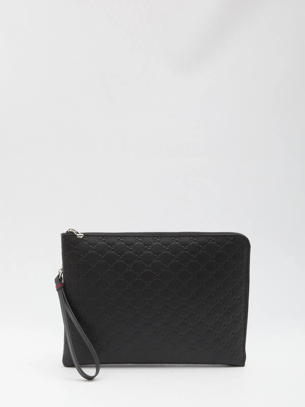 Black Leather Gg Emblem Clutch