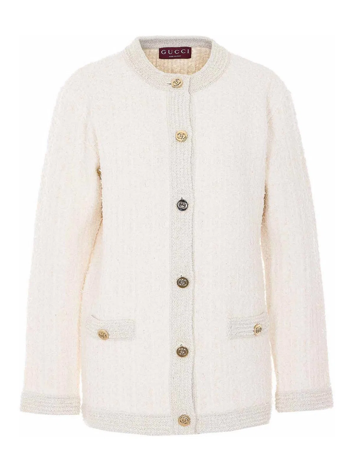 Gucci Women Ivory Stretch Boucle Cardigan In White