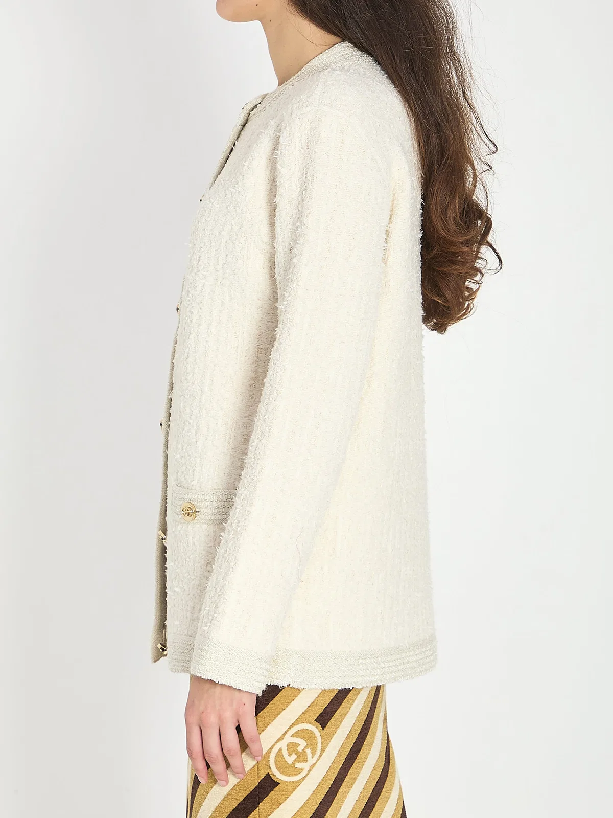 Gucci Women Ivory Stretch Boucle Cardigan In Neutral