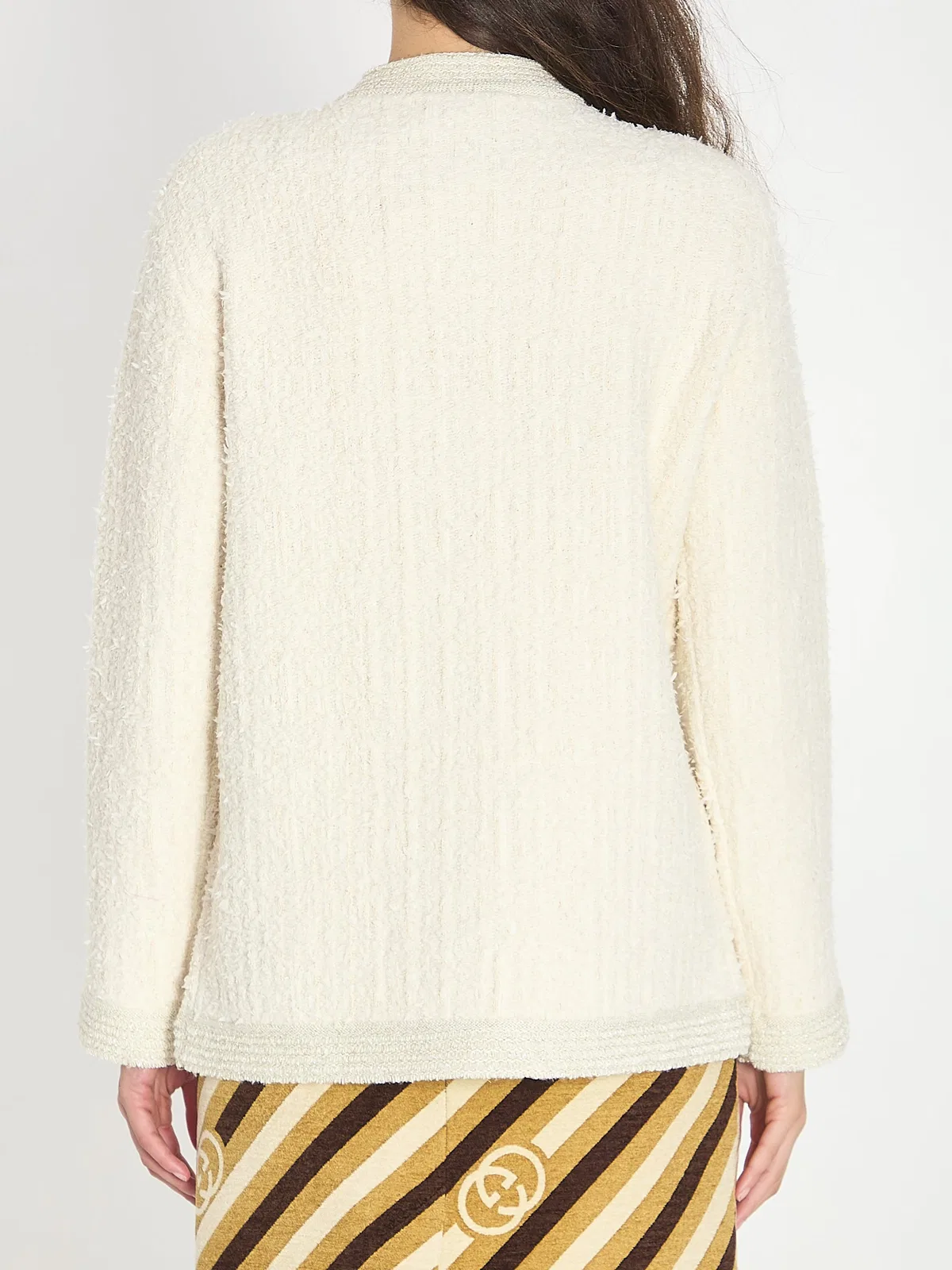 Gucci Women Ivory Stretch Boucle Cardigan In Neutral