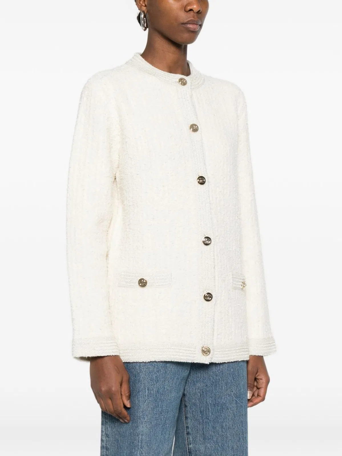Gucci Women Ivory Stretch Boucle Cardigan In White