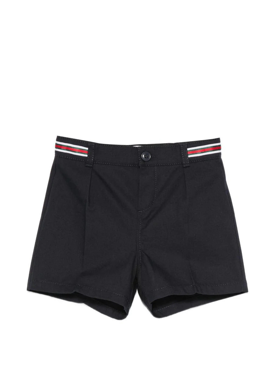 Kids Crafted From Lightweight Navy Blue Cotton Canvas, These Gucci Kids Bermuda Shorts Feature Elegant Pressed Creases, Functional Belt Loops, And Subtle Blue Signature Web Stripe Detailing Along