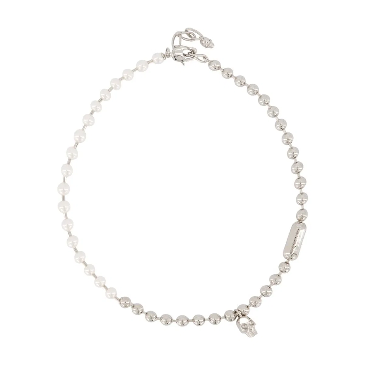 Skl & Pearl Necklace - - Metal - Silver
