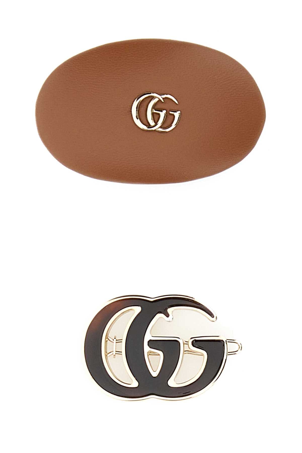 Multicolor Leather And Metal Hair Clips Set
