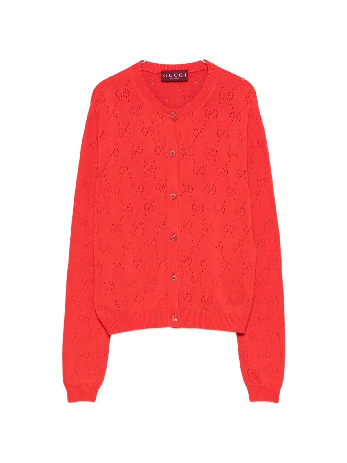 Gucci Cotton Monogram Cardigan With Perforations In Red