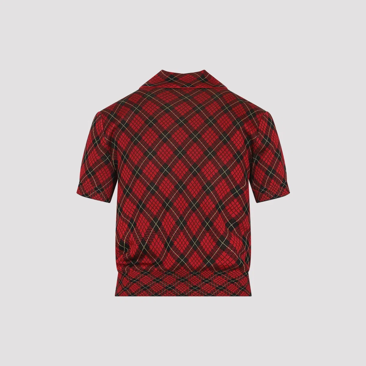 Alexander Mcqueen Microcheck Polo Shirt Lurex Collar Detail In Red