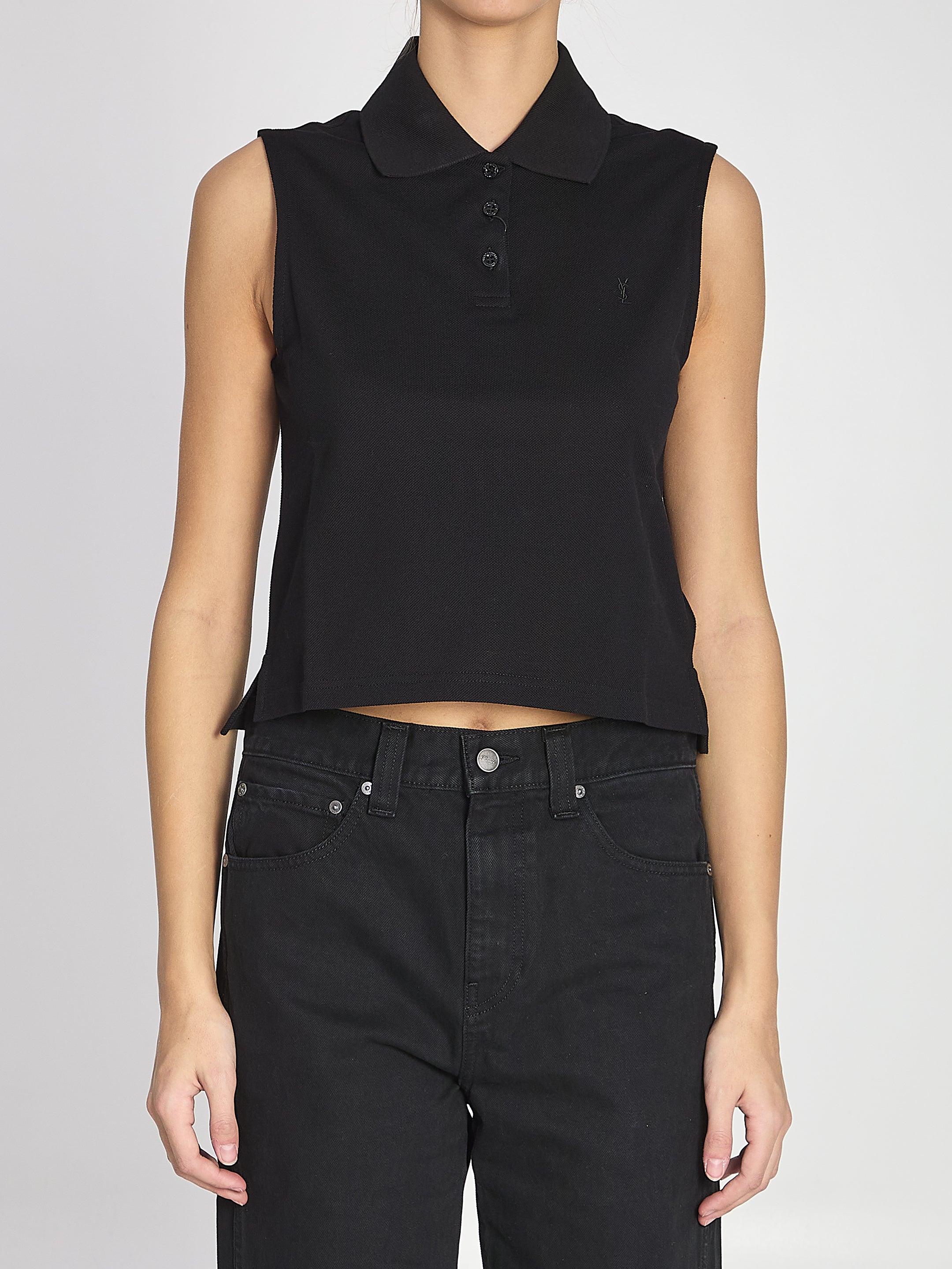 Black Sleeveless Polo With Cassandre Logo