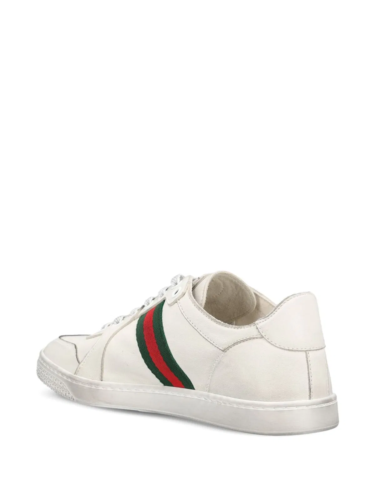 Gucci Leather Stretch Lace Up Sneakers Signature Stripe In White