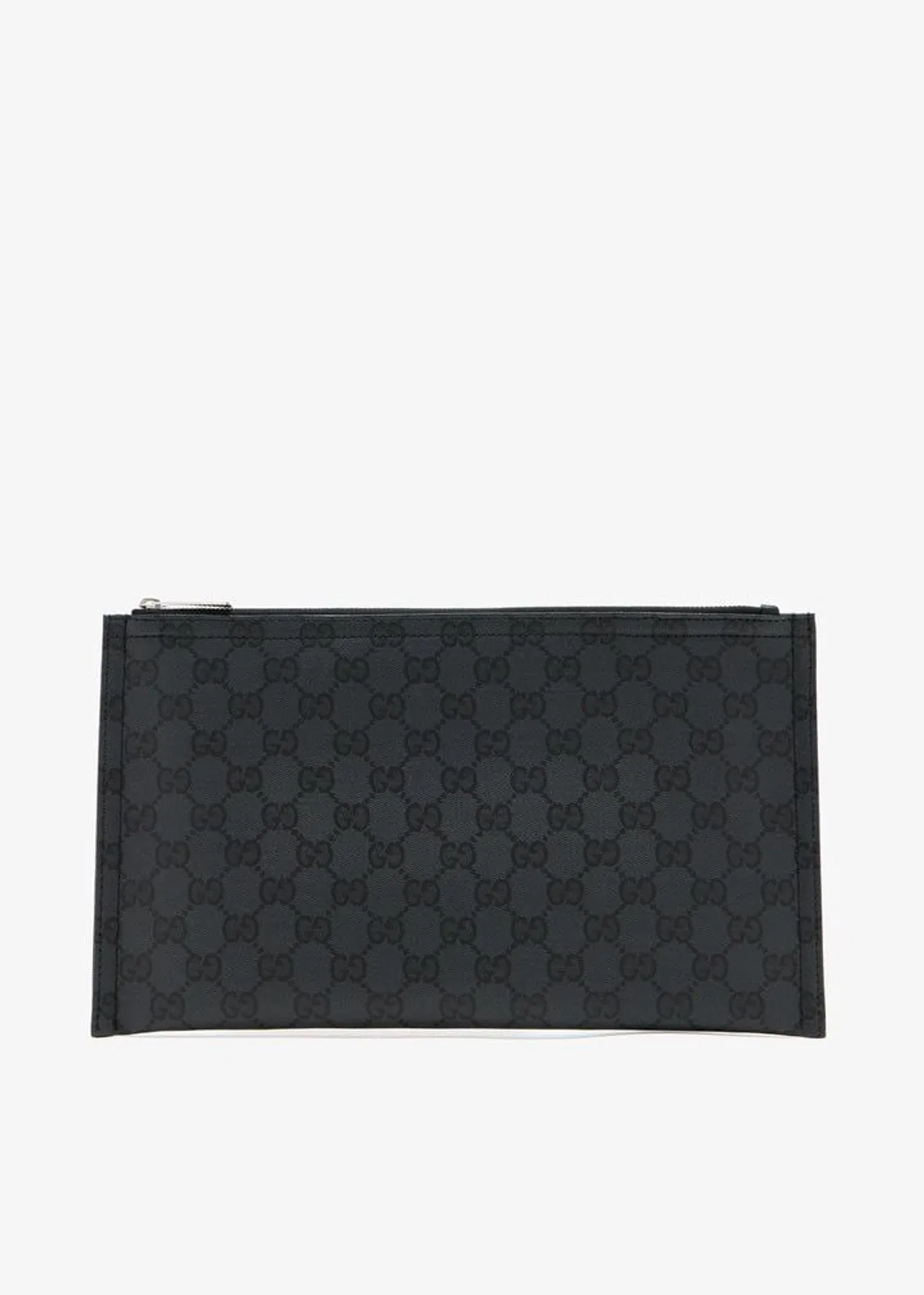 Black Leather Large Pouch Clutch