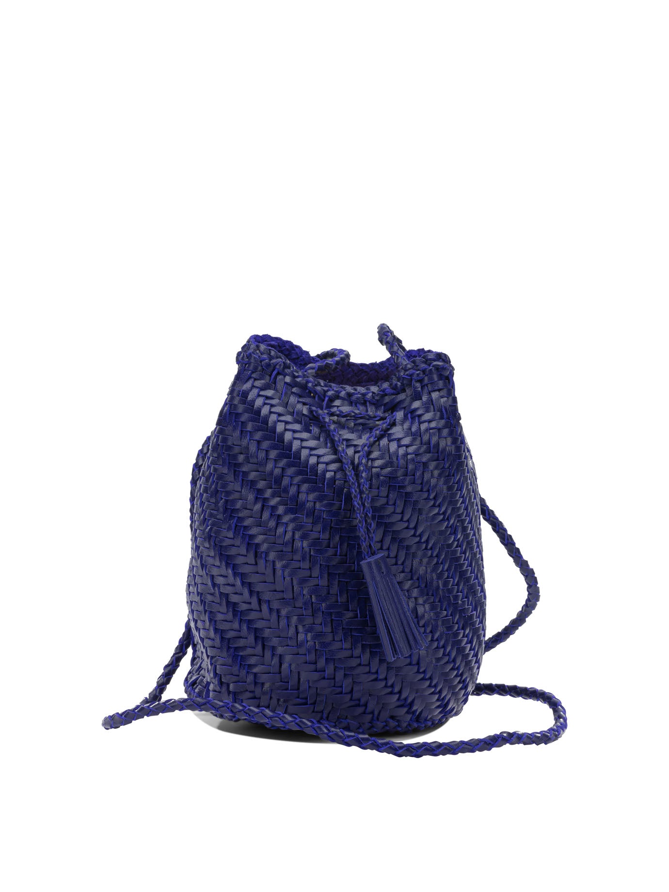 Pompom Double Jump Blue Buffalo Calf Leather Crossbody Bag