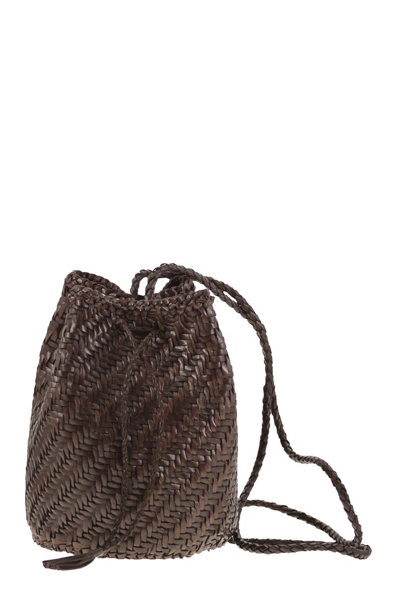 Pompom Double Jump - Bucket Bag With Woven Leather