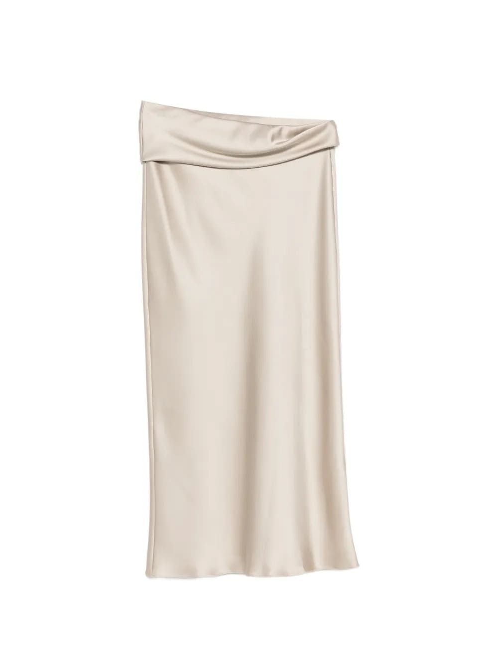 Satin-Finish Draped-Waist Midi Skirt