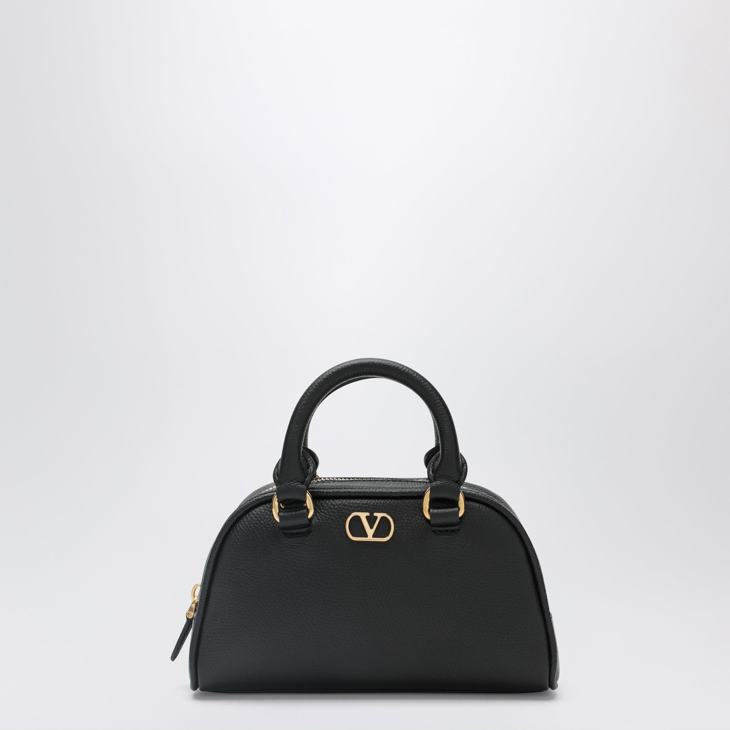 Black Vlogo Signature Mini Duffle Bag In Grained Calfskin