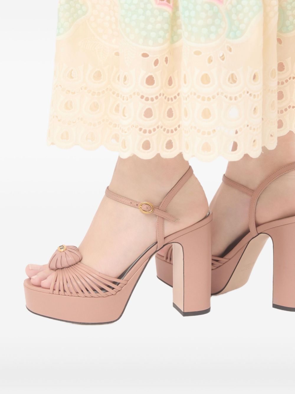 Nude Sandal With Gold Logo Buckle And Heel