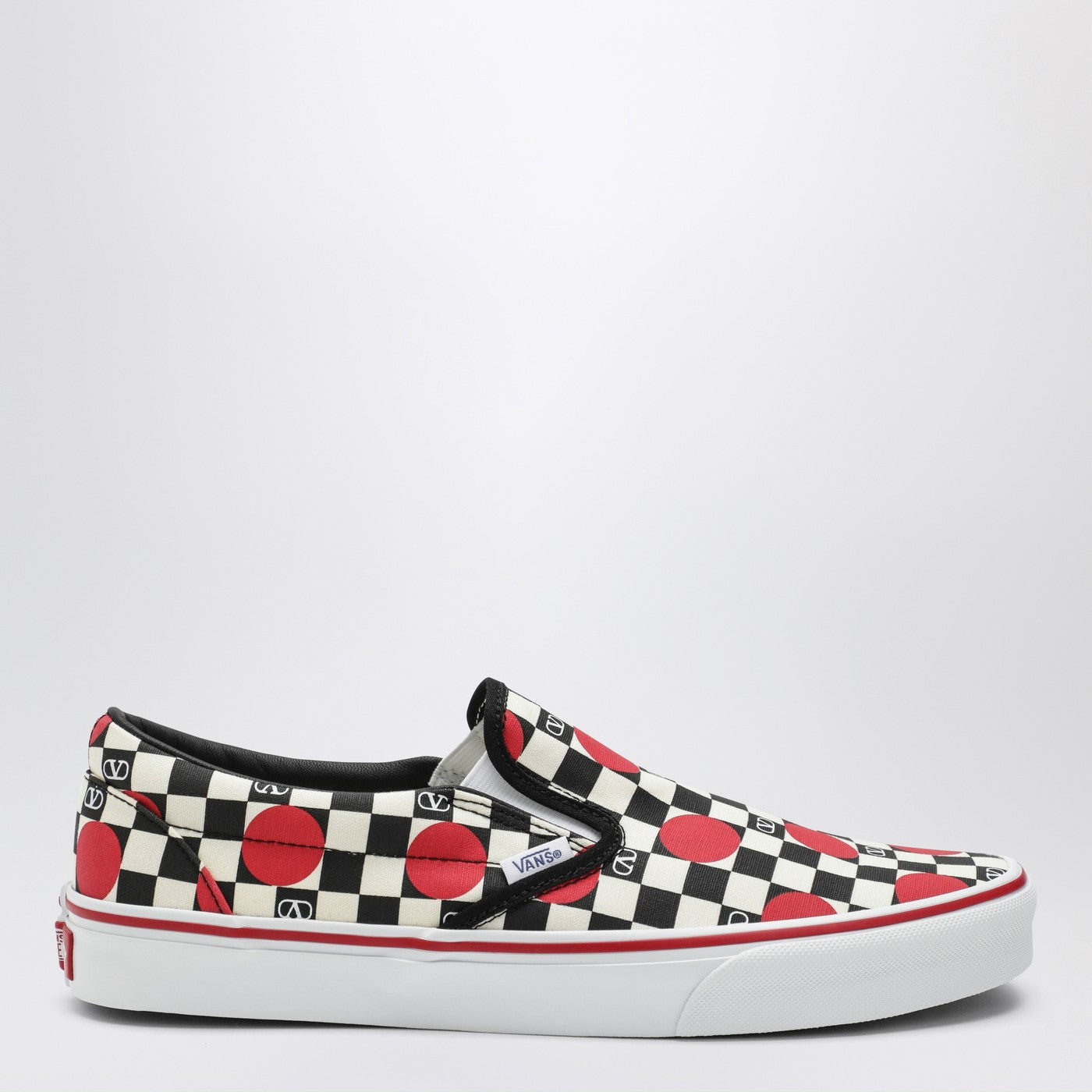 Slip-On Sneakers Black/Red With Vlogo Checkerboard Print And Polka-Dot Detail