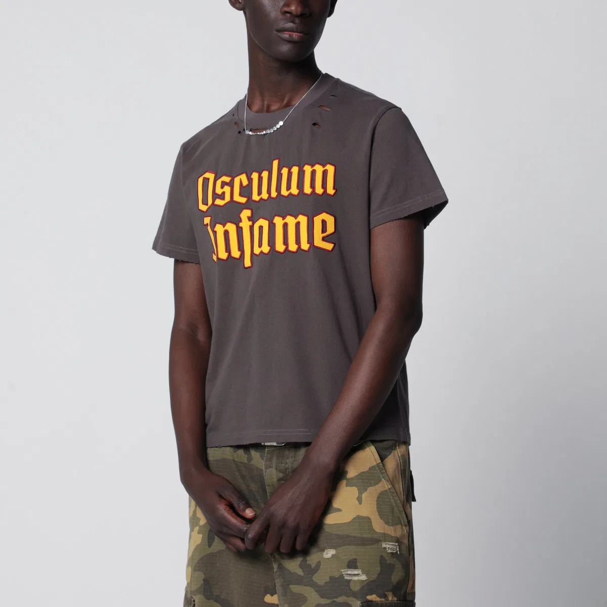 Faded Grey Distressed Osculum Infame T-Shirt