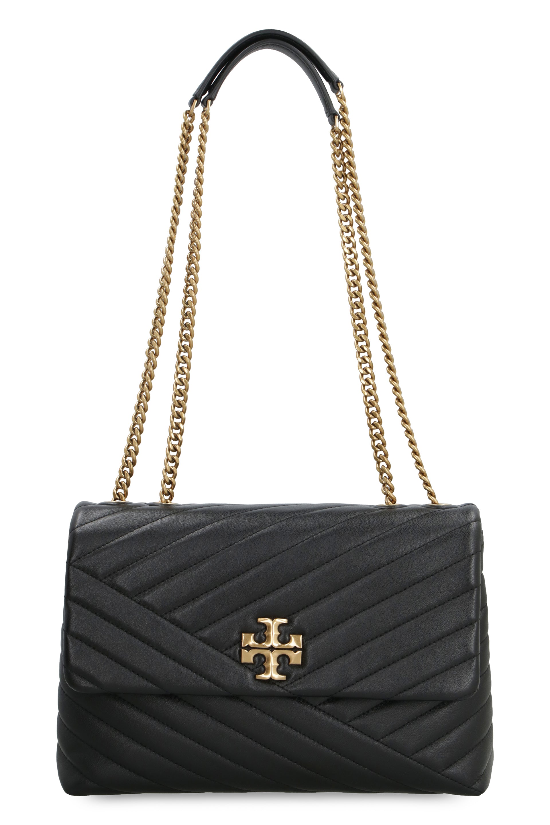 Kira Chevron Convertible Shoulder Bag In Black Leather