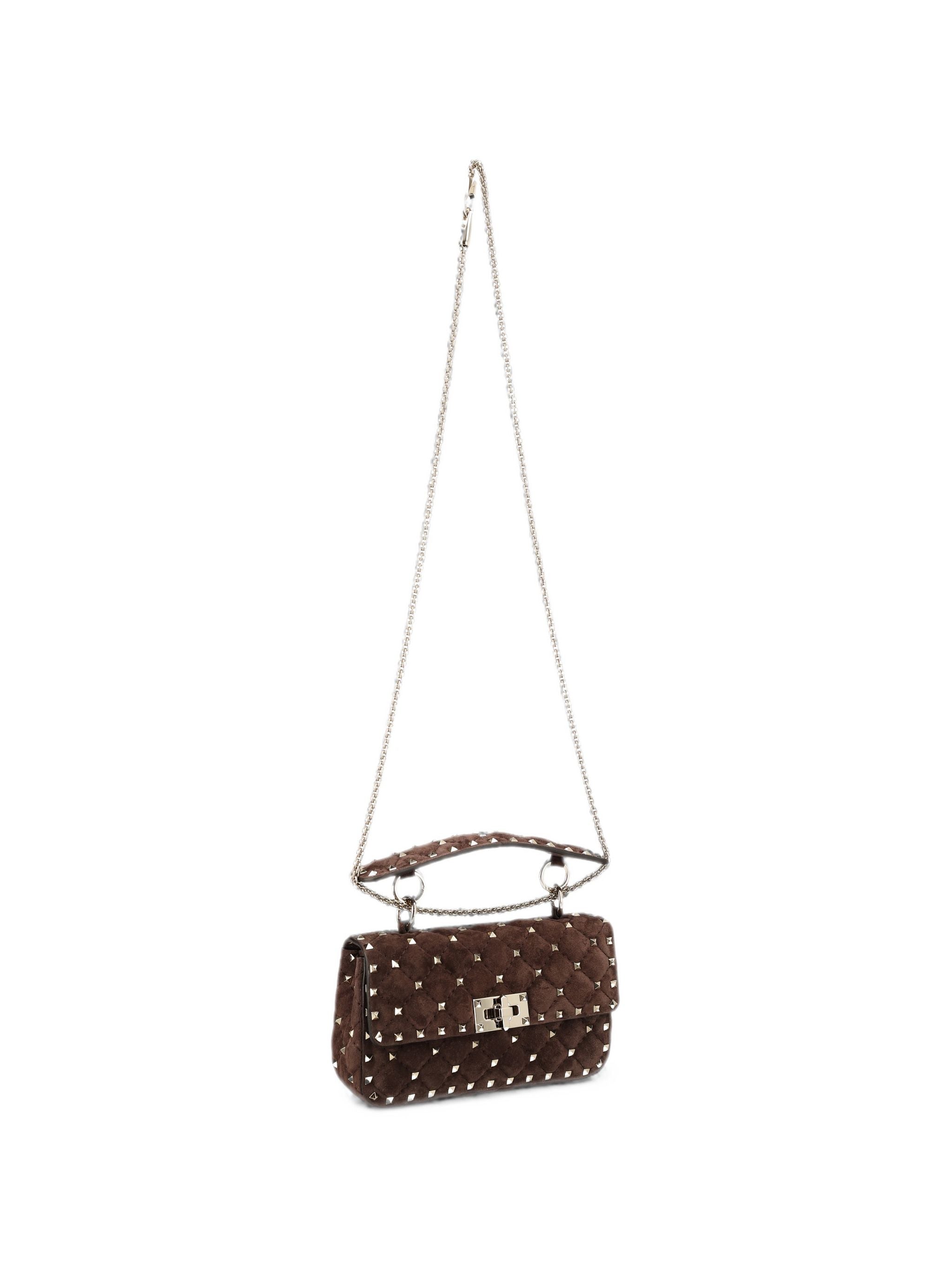 Rockstud Spike Bag In Brown Suede