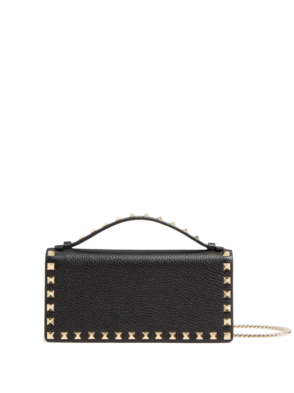 Black Rockstud Leather Wallet With Chain