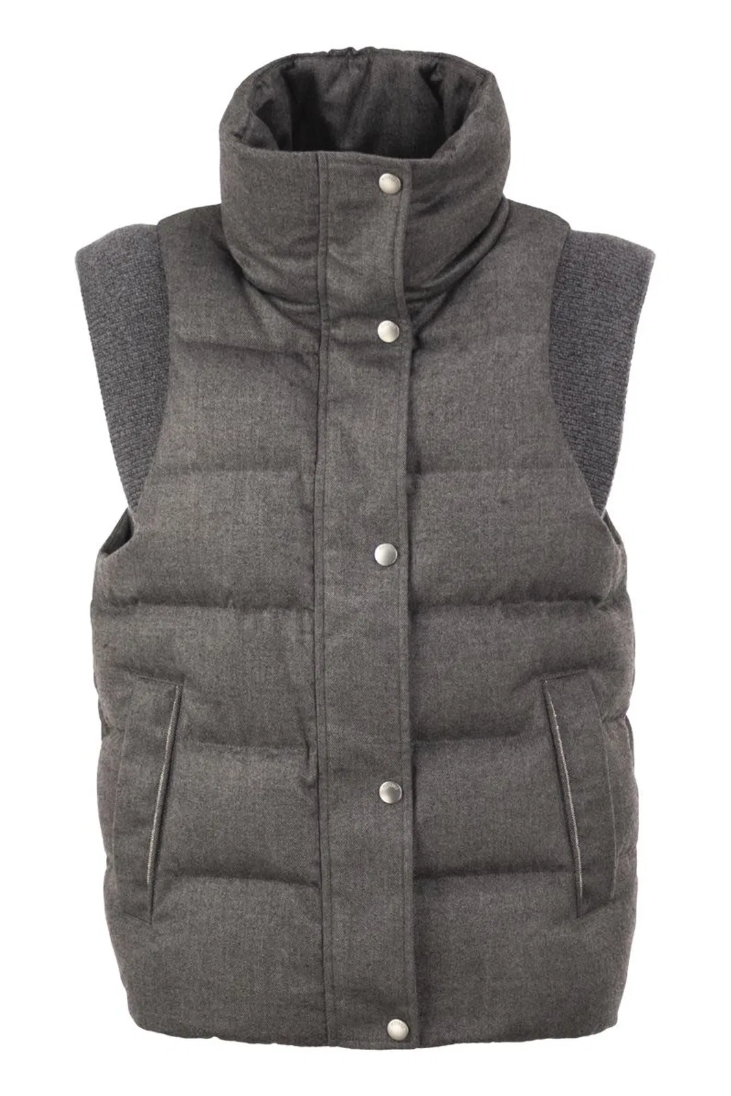 Padded Gilet With High Neck And Lurex Knit Details