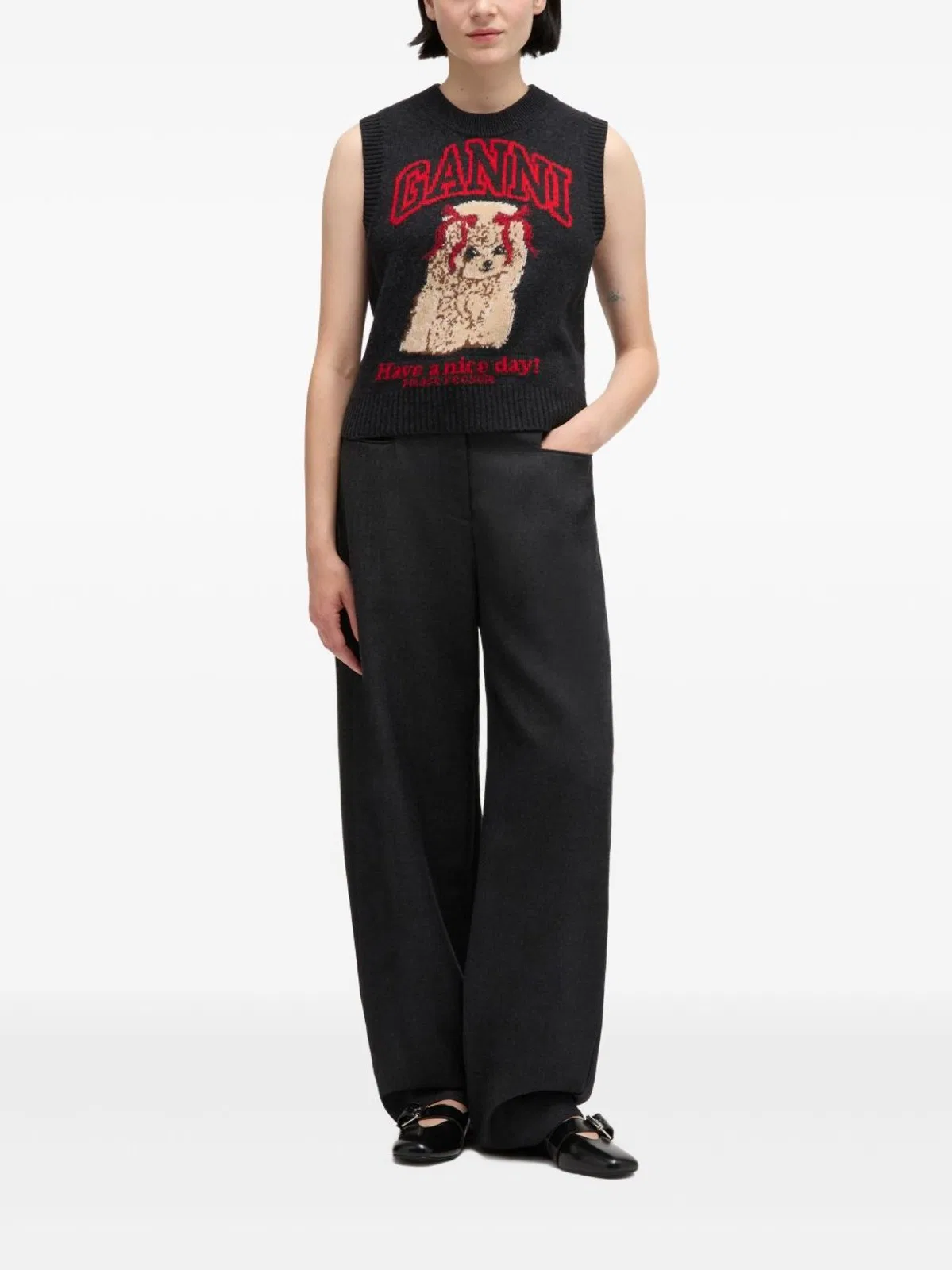 Ganni Wool Jersey Waistcoat In Black