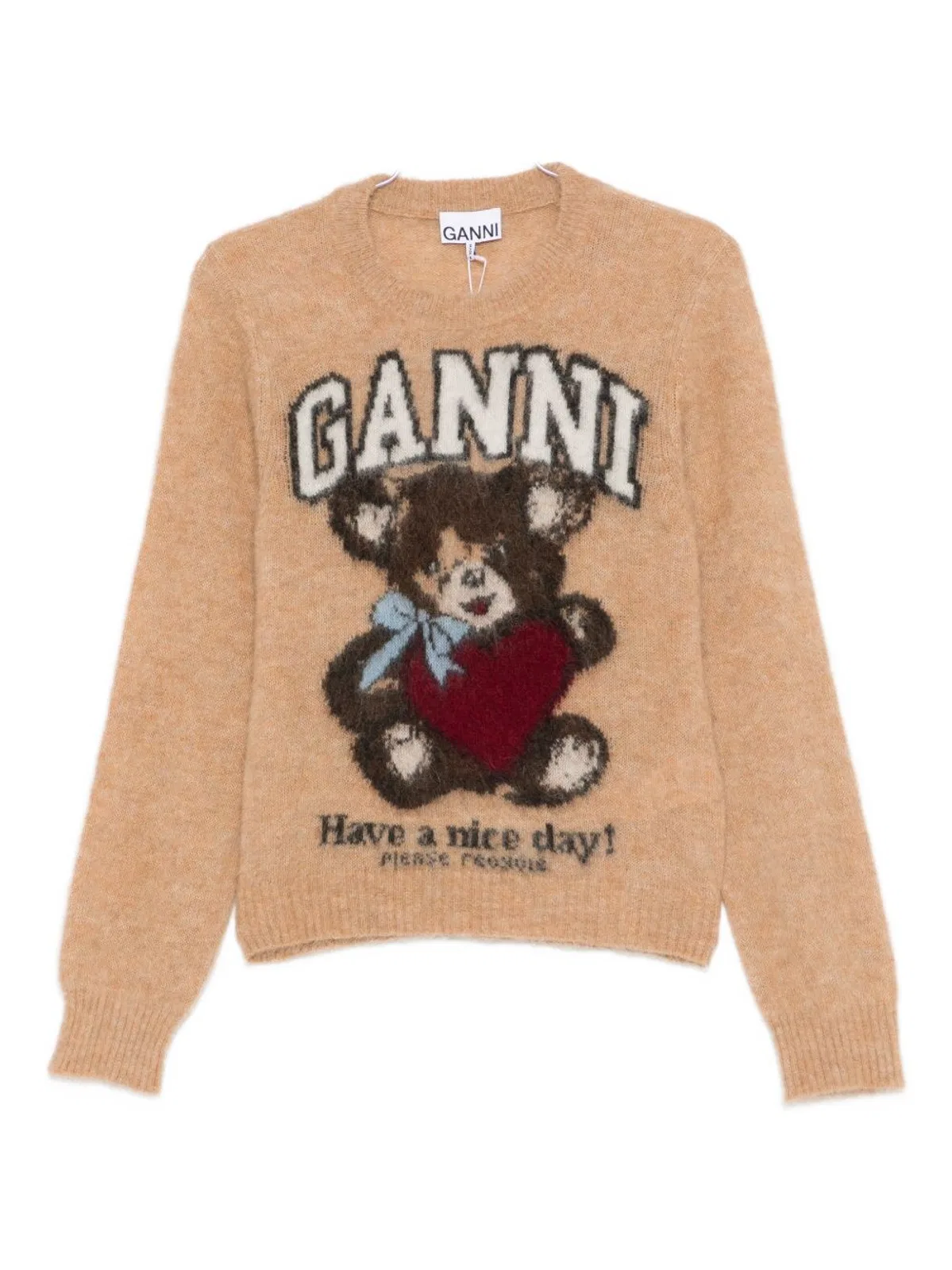 Ganni Printed Alpaca Wool Blend Sweater In Nude