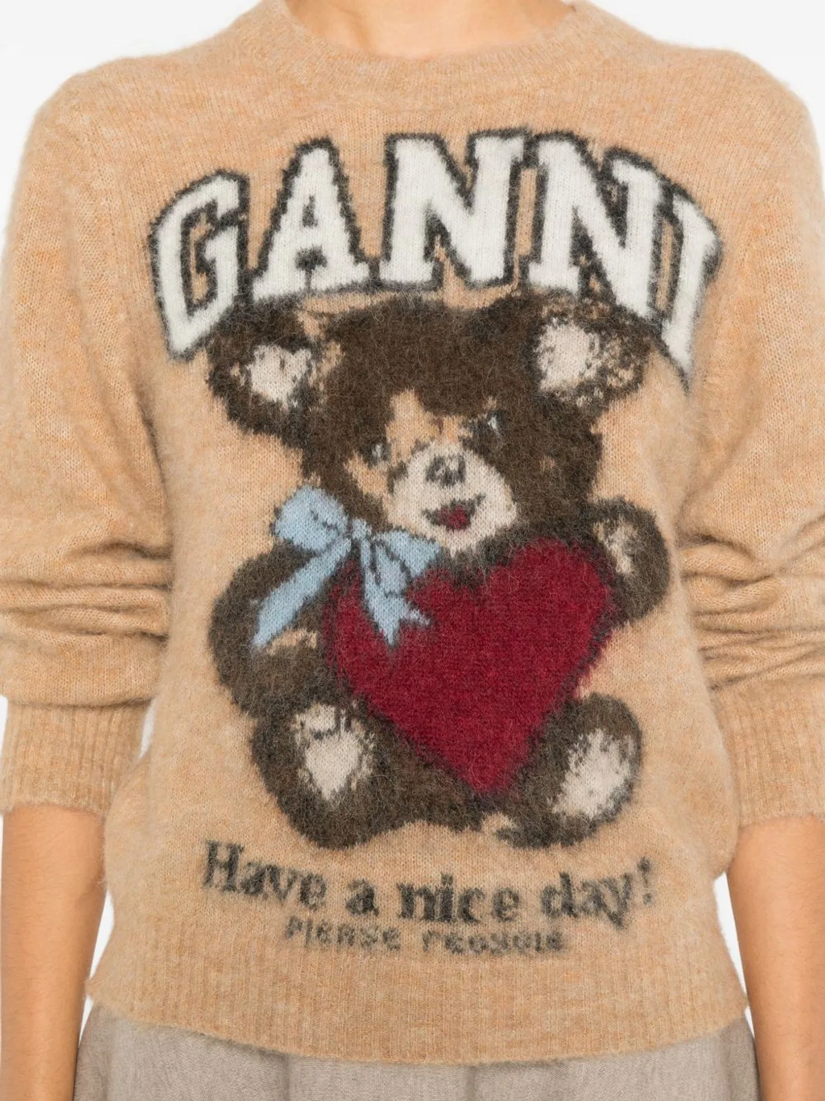 Ganni Printed Alpaca Wool Blend Sweater In Nude