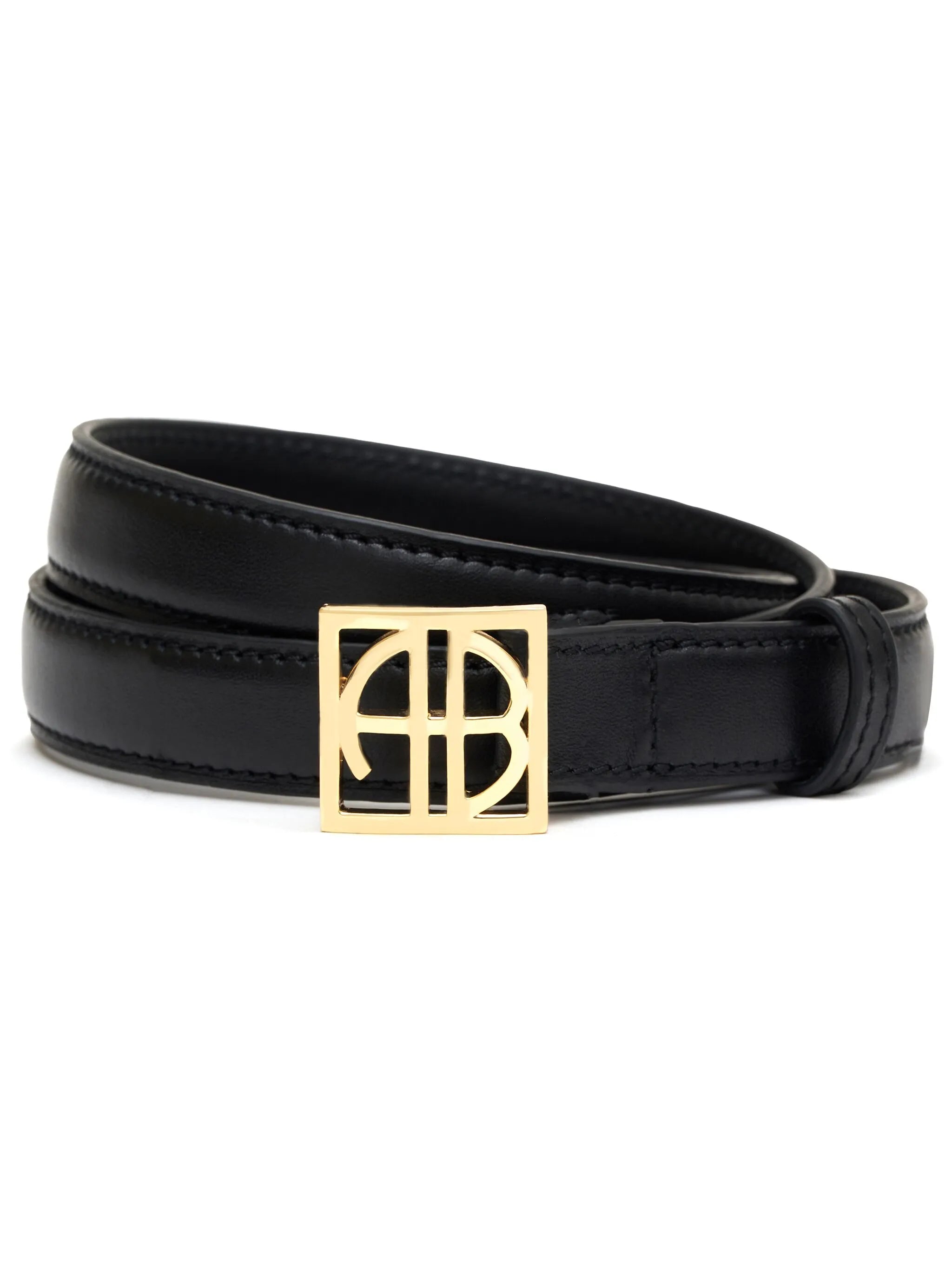 Thin Black Belt With Gold Logo Buckle