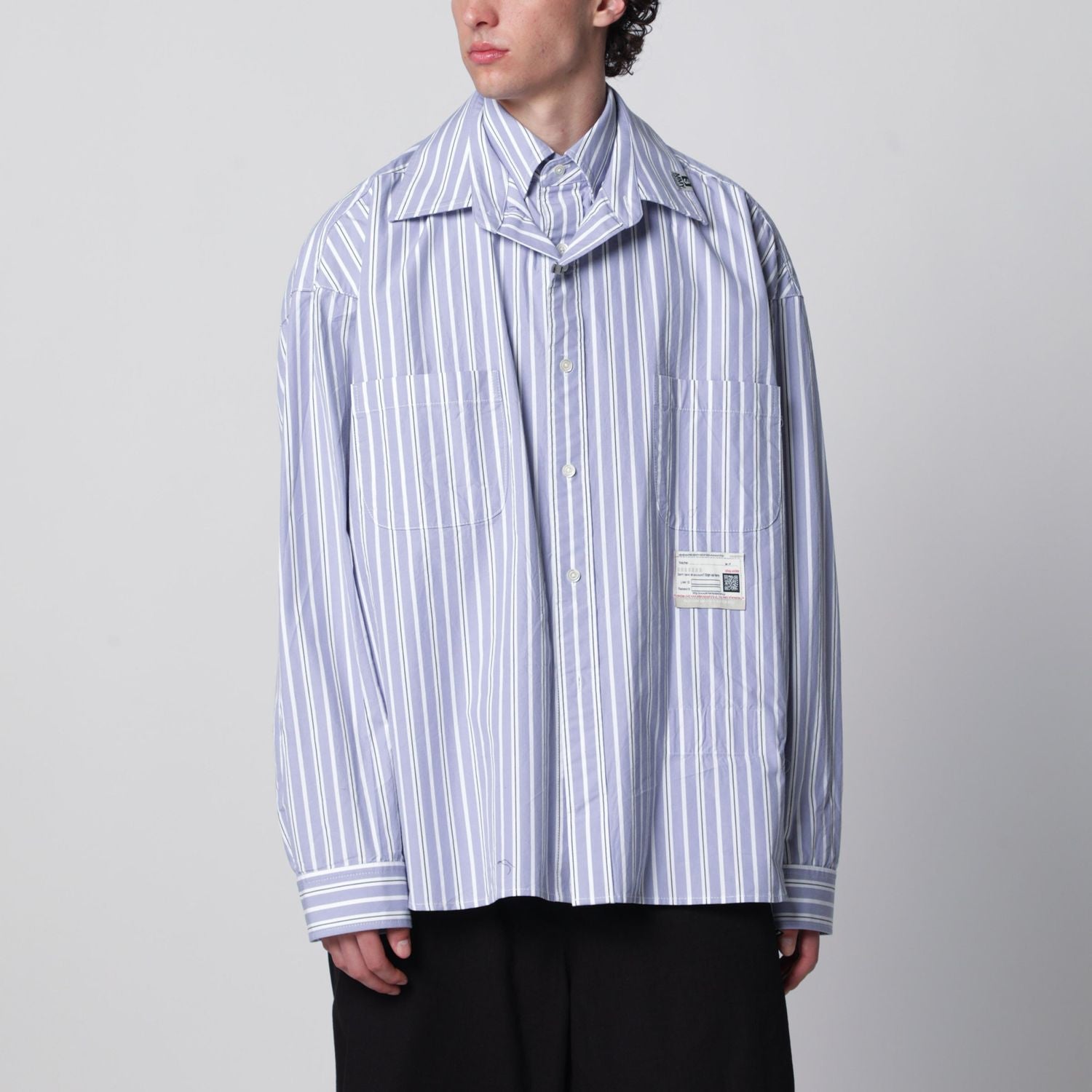 Doublelayer Cotton Shirt In Light Blue Stripes