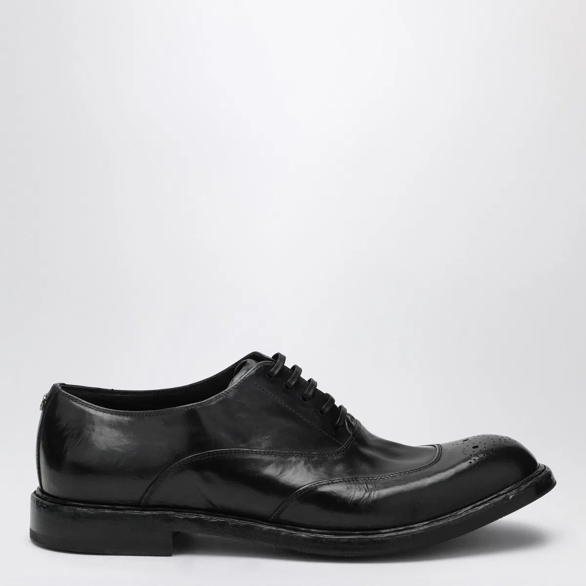 Dolce&Gabbana Washed Black Calfskin Lace-Up Shoe