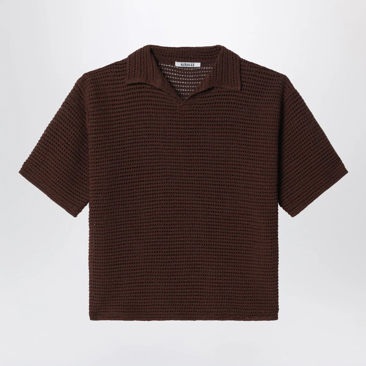 Brown Mesh Knit Polo