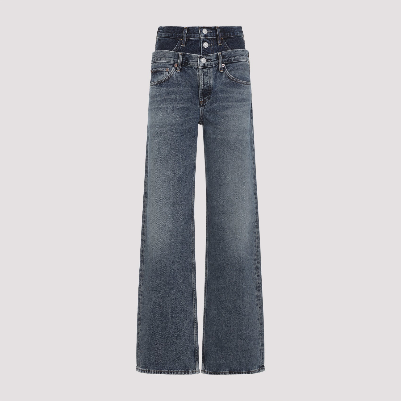 Elson Jeans With Double Waistband In Dark/Light Indigo