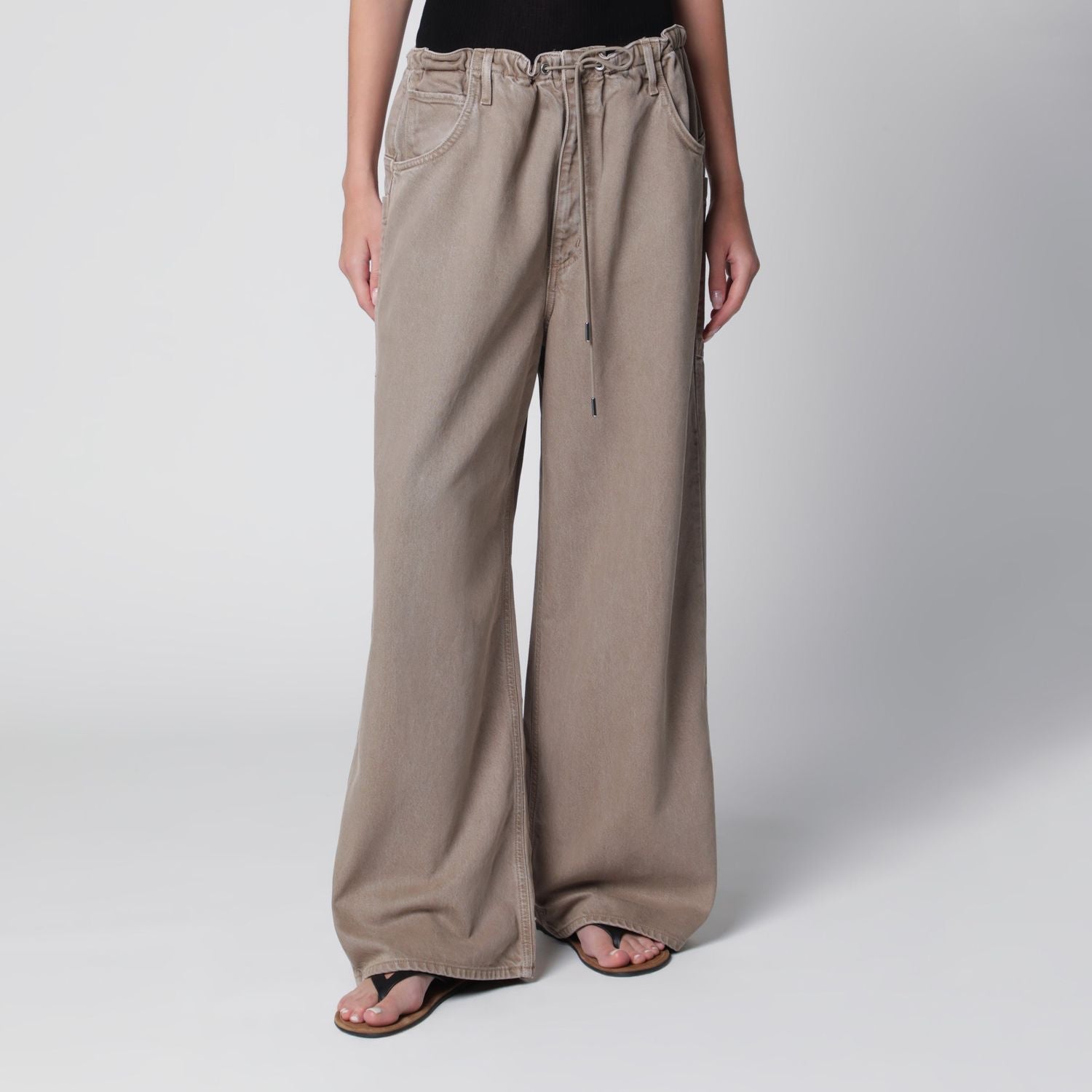 Shaw Flyweight Drawstring Wideleg Jeans In Brown