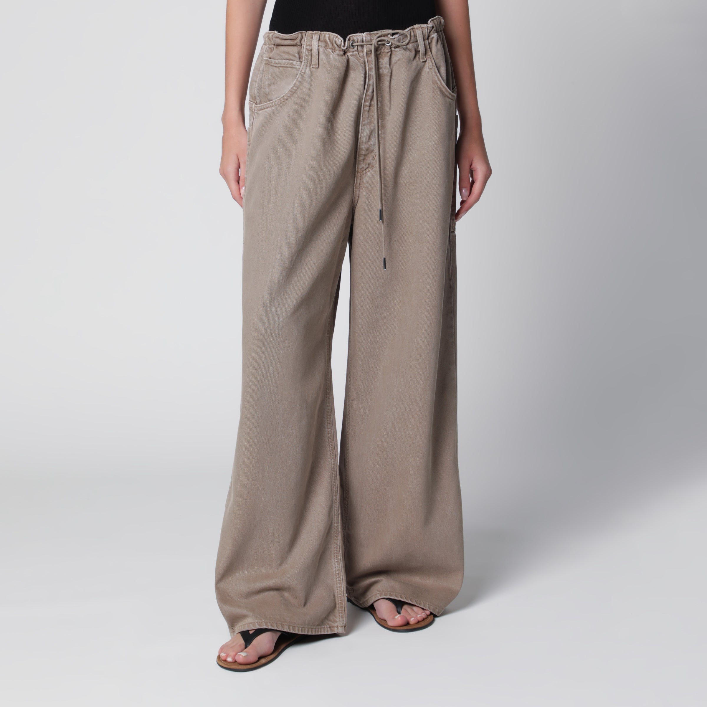 Shaw Flyweight Drawstring Wide-Leg Jeans In Brown