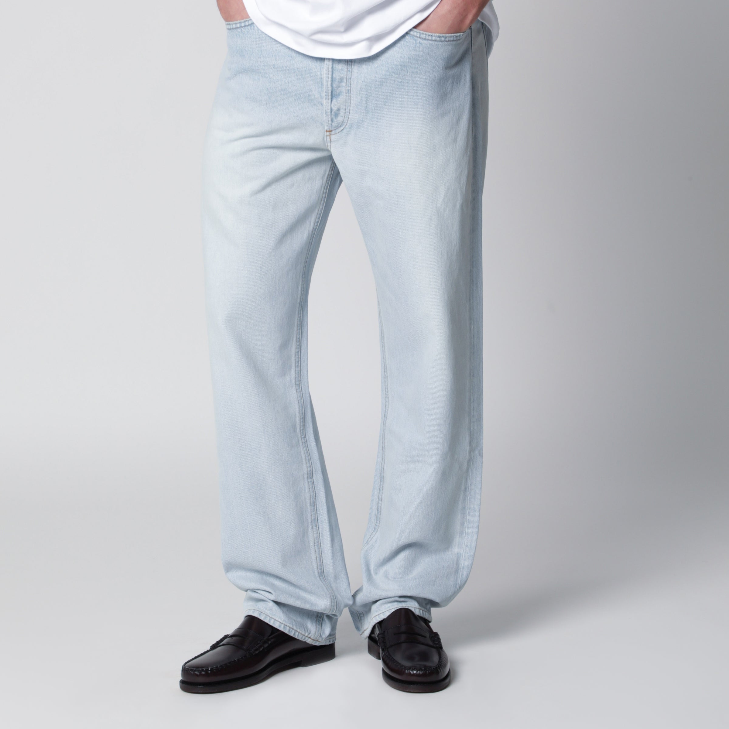 90S Straightleg Midrise Jeans In Light Blue Denim